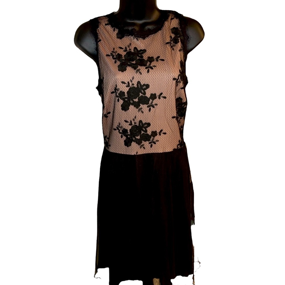 Speechless Black Lace Overlay Mini Dress with Nude Underlay